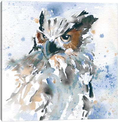Owl On Blue Canvas Art Print - Owls