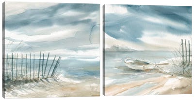Subtle Mist Diptych Canvas Art Print - Sandy Beach Art