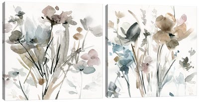 Dainty Blooms Diptych Canvas Art Print - Art Sets | Triptych & Diptych Wall Art