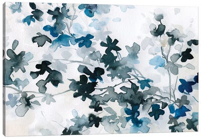 Blue Cherry Blossoms Canvas Art Print - Black, White & Blue Art