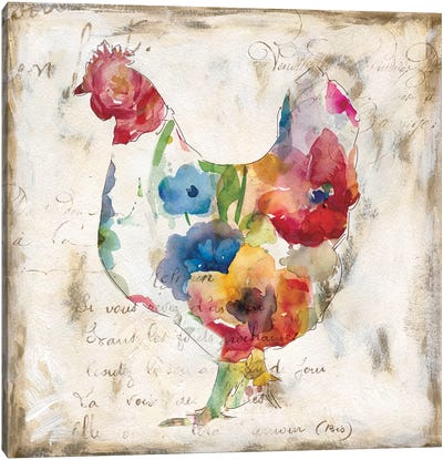 Flowered Hen Canvas Art Print - Farmhouse Kitchen Art