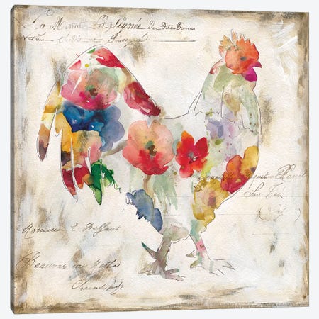 Flowered Rooster Canvas Print #CRO433} by Carol Robinson Canvas Artwork