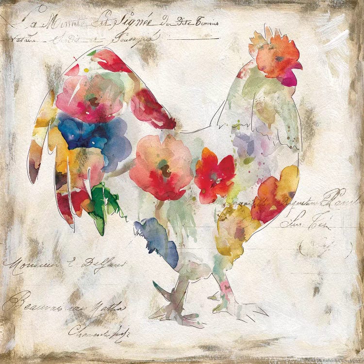 Flowered Rooster by Carol Robinson canvas print