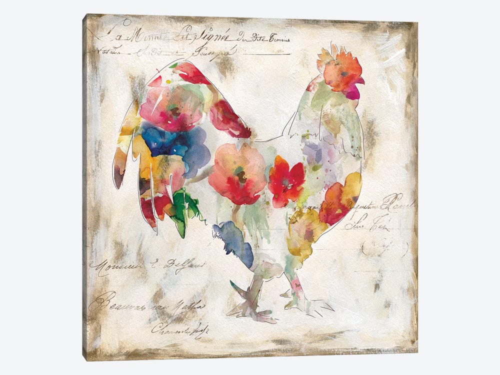 Flowered Rooster by Carol Robinson 1-piece Canvas Art
