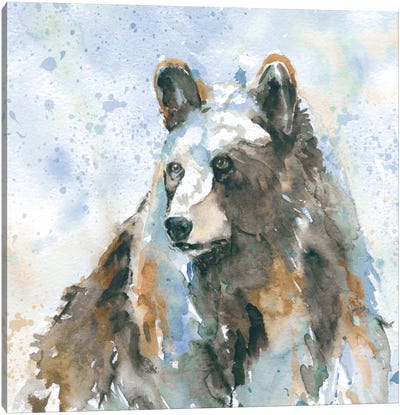 Black Bear On Blue Canvas Art Print