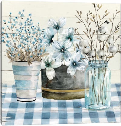 Blue Farmhouse Canvas Art Print - Plant Art