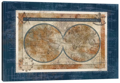 Blueprint Of The World Canvas Art Print - Best Selling Map Art
