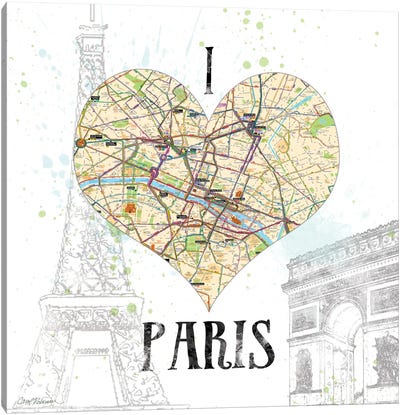 I Love Paris Map Canvas Art Print - Paris Maps