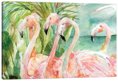 Pink Ladies Canvas Art Print - Flamingo Art