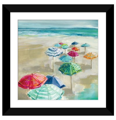 Umbrella Beach I Paper Art Print - Beach Art