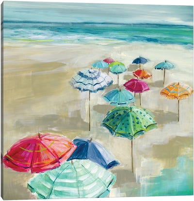 Umbrella Beach I Canvas Art Print - Scenic & Landscape Art