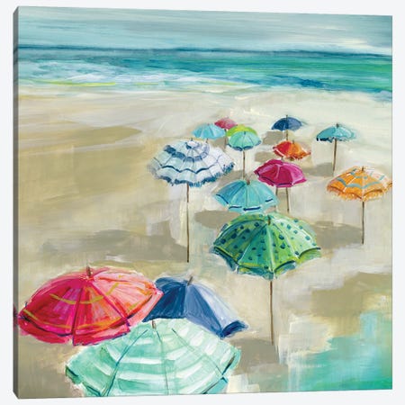 Umbrella Beach I Canvas Print #CRO852} by Carol Robinson Canvas Wall Art