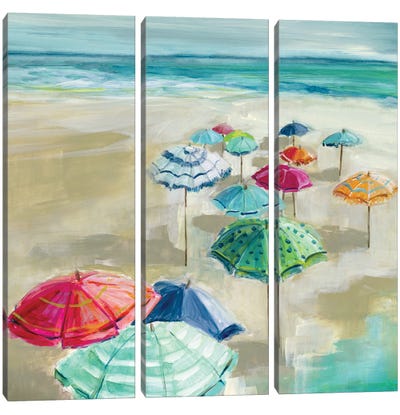 Umbrella Beach I Canvas Art Print - 3-Piece Beach Art