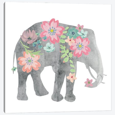 Girls Love Flowers Elephant Canvas Print #CRO885} by Carol Robinson Canvas Wall Art