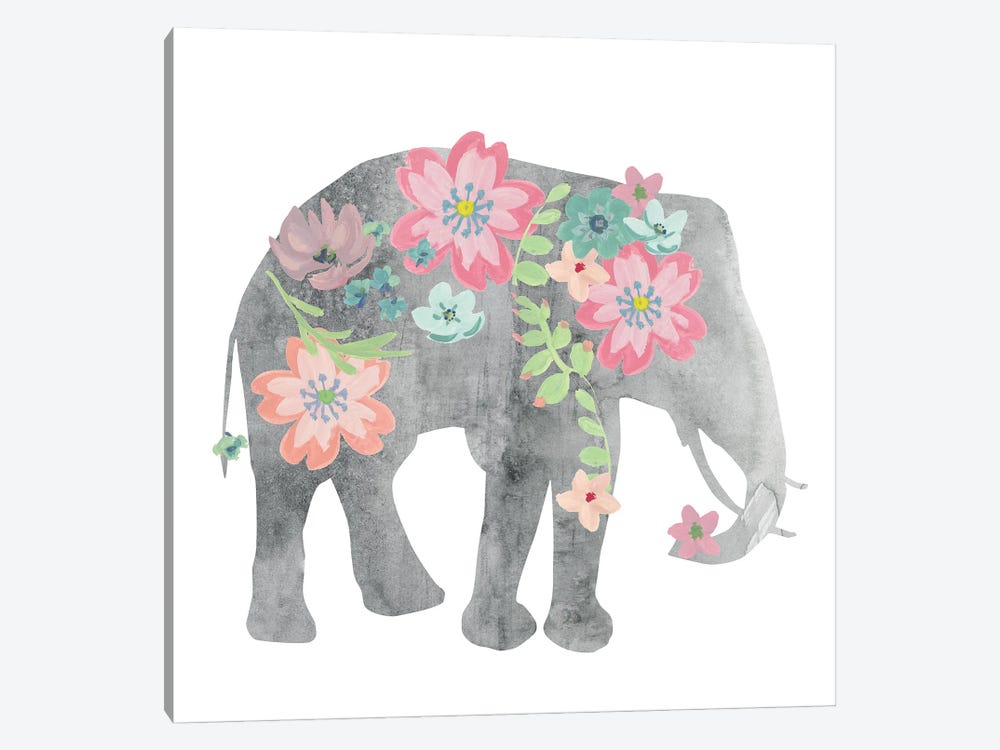 Girls Love Flowers Elephant by Carol Robinson 1-piece Canvas Art Print