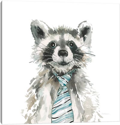 Raccoon Canvas Art Print - Black, White & Blue Art
