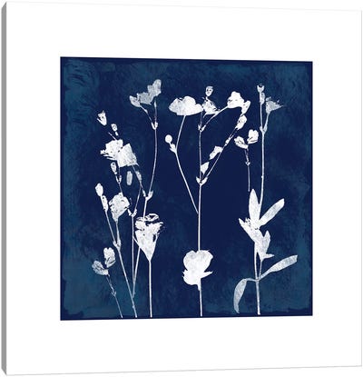 Cyanotype Botanical I Canvas Art Print - Indigo & White 
