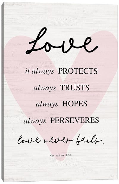 Love Always Protects Canvas Art Print - Bible Verse Art