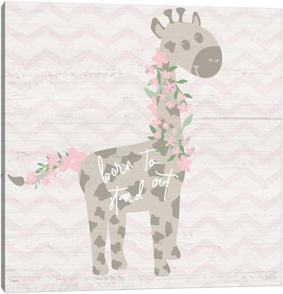 Floral Giraffe Canvas Art Print - Chevron Patterns