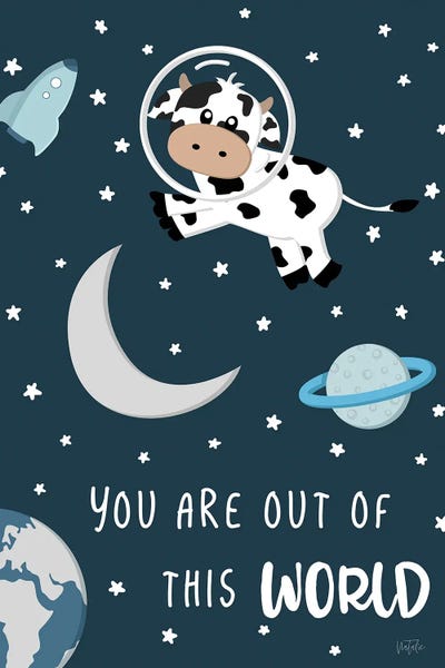 Cow in Space II by Natalie Carpentieri framed canvas print