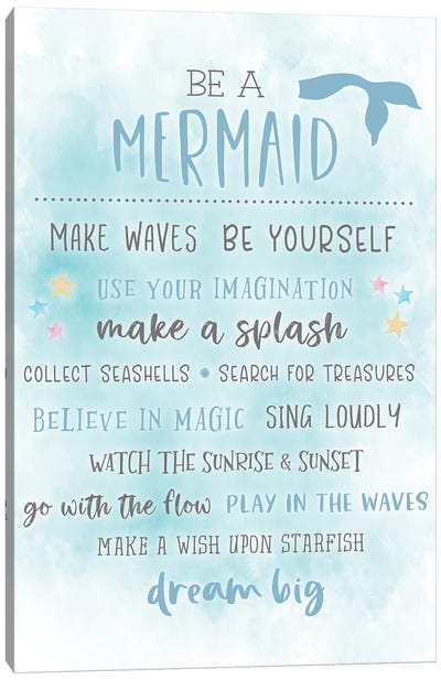 Be A Mermaid Canvas Art Print - Playroom Art
