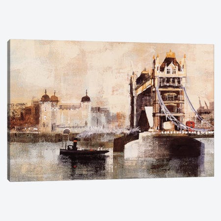 Tower Bridge And Tug Canvas Print #CRU83} by Colin Ruffell Canvas Wall Art
