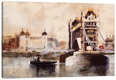 Tower Bridge And Tug Canvas Art Print - Colin Ruffell