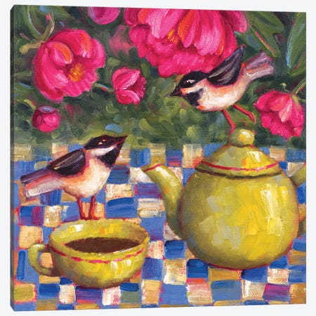 Tea Under The Peonies Canvas Print #CRV29} by Cindy Revell Art Print