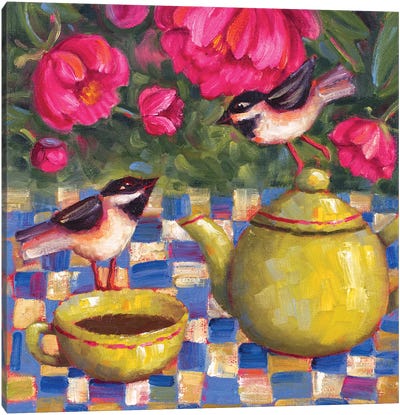 Tea Under The Peonies Canvas Art Print - Cindy Revell