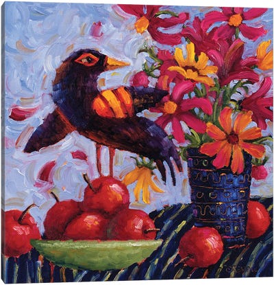 Blackbird Serenades Cosmos Canvas Art Print - Apple Art