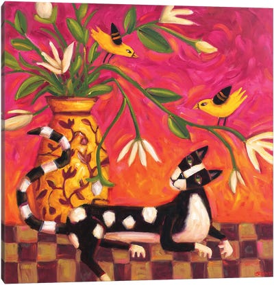 Song Of The Finch Canvas Art Print - Tuxedo Cat Art