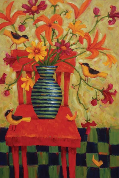 Floral Melody On Red by Cindy Revell gallery poster