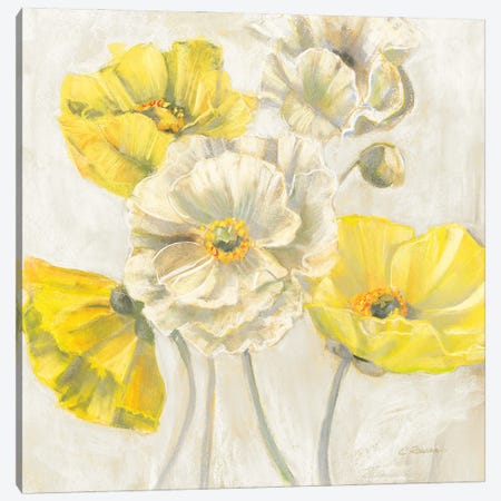 Gold and White Contemporary Poppies Neutral Canvas Print #CRW14} by Carol Rowan Canvas Artwork