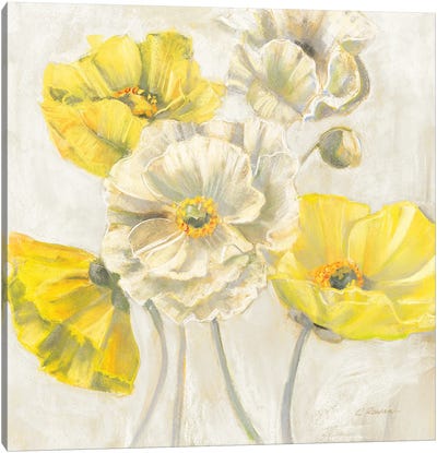 Gold and White Contemporary Poppies Neutral Canvas Art Print - Carol Rowan