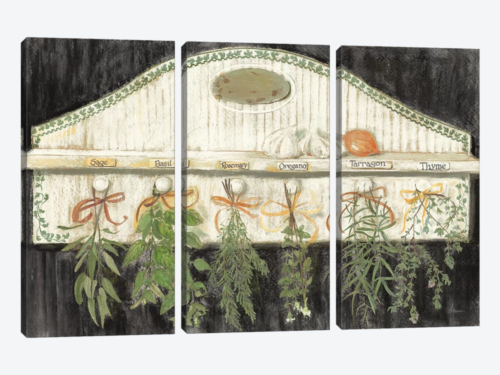 Herbs on Pegs Black 3-piece Canvas Print