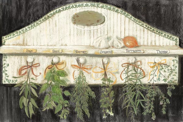 Herbs: Herbs on Pegs Black by Carol Rowan