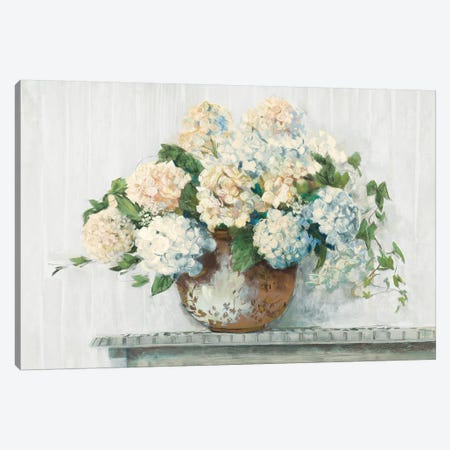 White Hydrangea Cottage Canvas Print #CRW19} by Carol Rowan Art Print