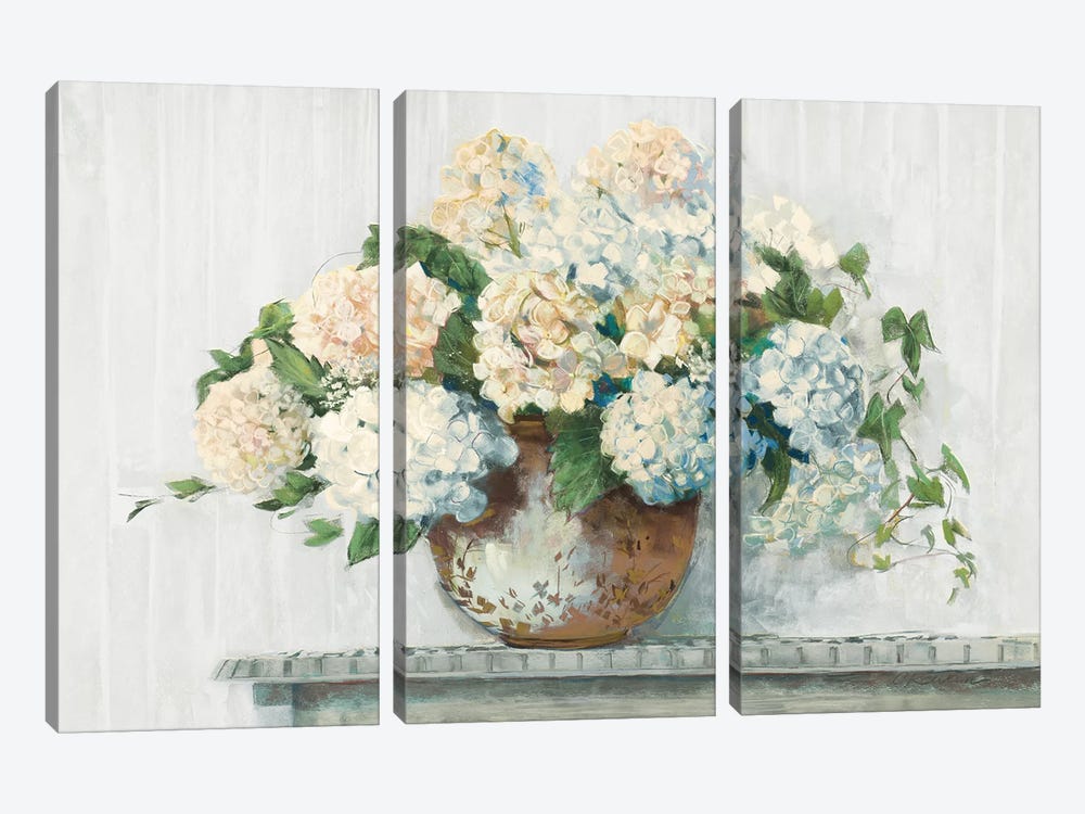 White Hydrangea Cottage by Carol Rowan 3-piece Canvas Print