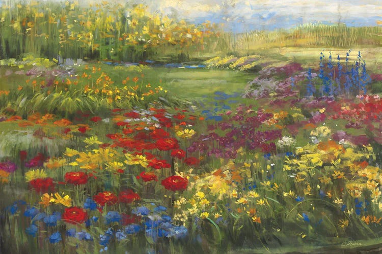 Garden with Zinnias by Carol Rowan wall art