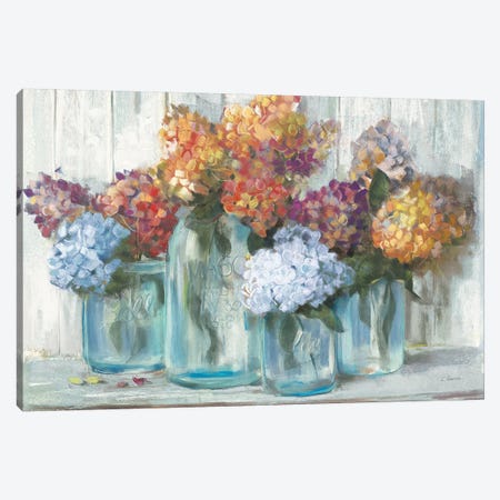 Fall Hydrangeas In Glass Jar Crop Canvas Print #CRW6} by Carol Rowan Canvas Artwork