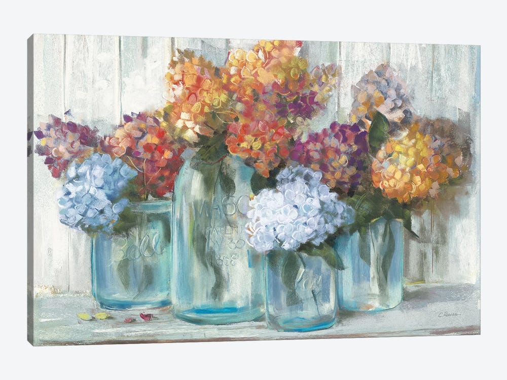 Fall Hydrangeas In Glass Jar Crop by Carol Rowan 1-piece Canvas Art