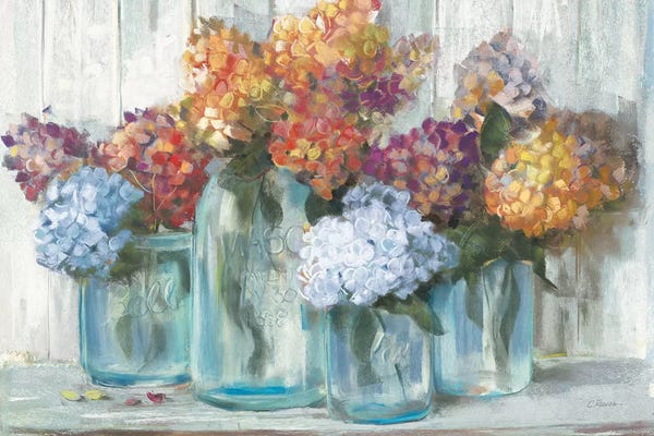 Hydrangeas: Fall Hydrangeas In Glass Jar Crop by Carol Rowan