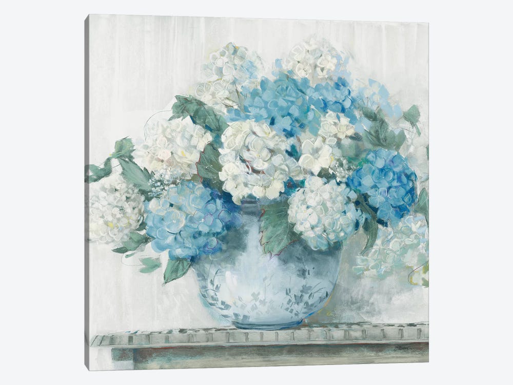 Blue Hydrangea Cottage Crop by Carol Rowan 1-piece Art Print