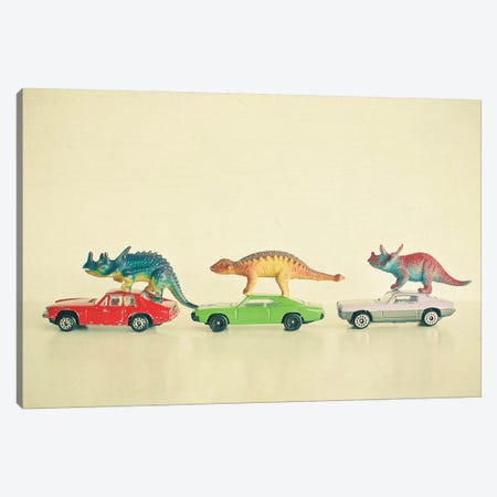 Dinosaurs Ride Cars Canvas Print #CSB40} by Cassia Beck Canvas Artwork