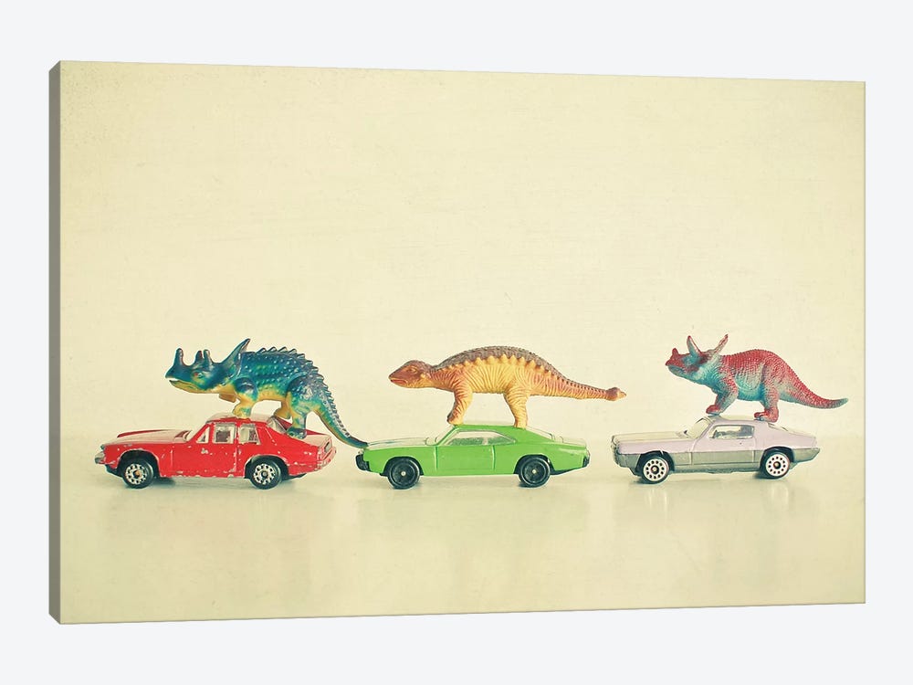 Dinosaurs Ride Cars by Cassia Beck 1-piece Canvas Artwork