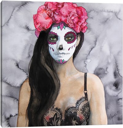 Sugar Skull Maria Canvas Art Print - Día de los Muertos Art