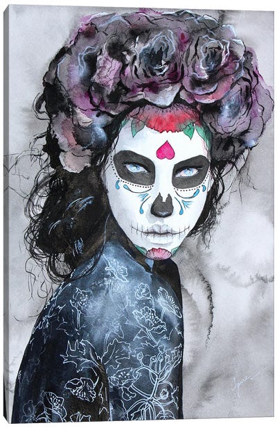 Dark Sugar Skull Canvas Art Print - Día de los Muertos Art