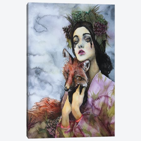 Lady And The Fox Canvas Print #CSJ9} by Cris James Canvas Art