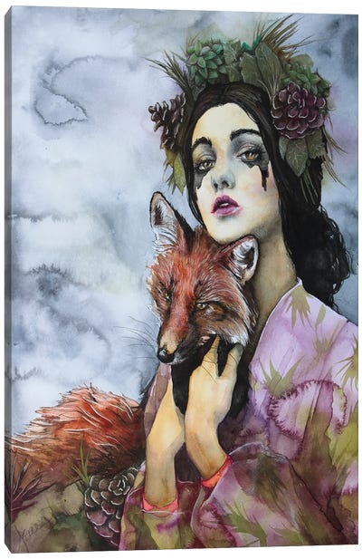 Lady And The Fox Canvas Art Print - Cris James