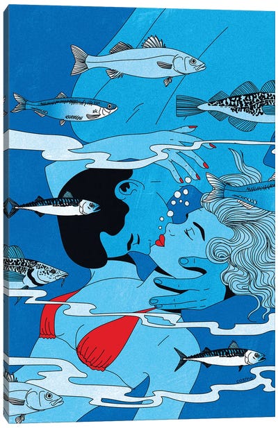 Lovers Underwater Canvas Art Print - Cosmo